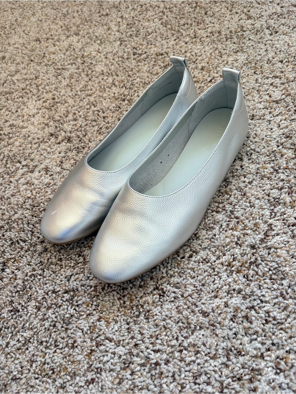 Everlane Silver Leather Ballet Flats